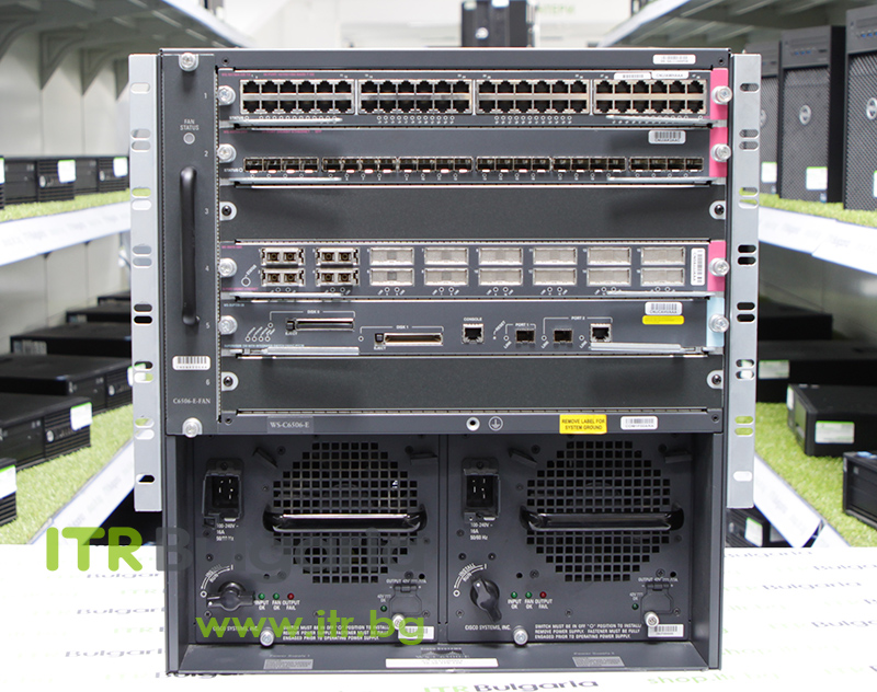 Cisco Chassis: Catalyst 6500-E; Module: WS-X6148A-GE-TX, WS-X6724-SFP, WS-X6516-GBIC, WS-SUP720-3B, Two 3000W Power Supplies (AA23200) Grade A